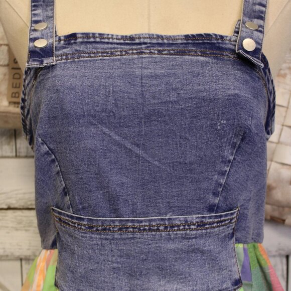 Davi & Dani Overalls Dress Colorful Plaid Denim Maxi Dress - Picture 3 of 5